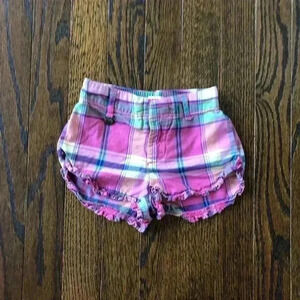 Ralph Lauren Girls 12M Pink/Blue Plaid Ruffled Hem Shorts - VGUC